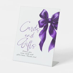 Dark Purple Bow Cards and Gifts Bridal Shower Pedestal Sign