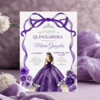Dark Purple Bow Princess Silver Crown Quinceañera