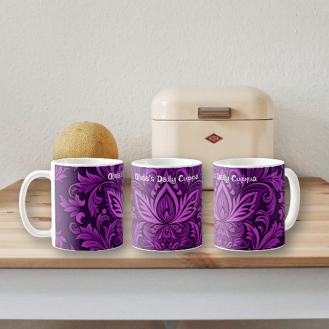 Dark Purple Brocade (Single Pattern) Coffee Mug (Creator Uploaded)
