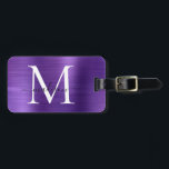 Dark Purple Brushed Metal Script Monogram Cute Luggage Tag<br><div class="desc">Dark Purple Violet Brushed Metal Script Monogram Cute Bag Tag</div>