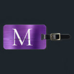 Dark Purple Brushed Metal Script Monogram Cute Luggage Tag<br><div class="desc">Dark Purple Violet Brushed Metal Script Monogram Cute Bag Tag</div>