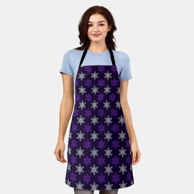 Dark Purple Christmas Snowflake Seamless Pattern Apron (Worn)