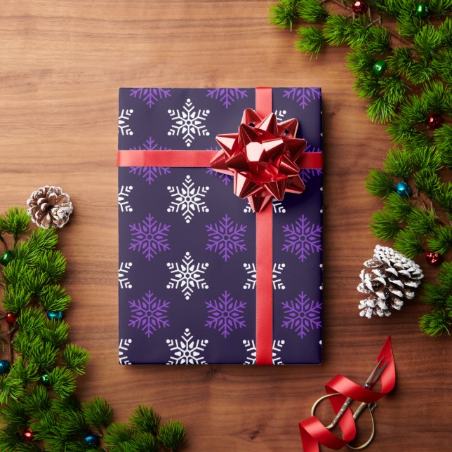 Dark Purple Christmas Snowflake Seamless Pattern Wrapping Paper (Holiday Gift)