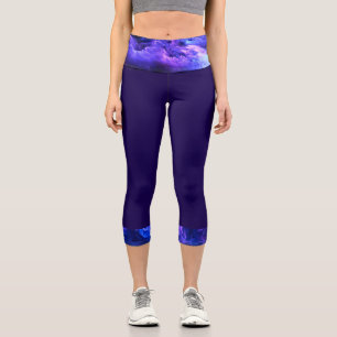 Dark Purple Clouds Pattern Capri Leggings