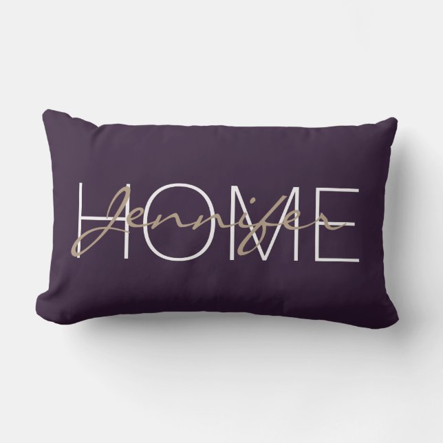 Dark purple colour home monogram lumbar cushion (Front)