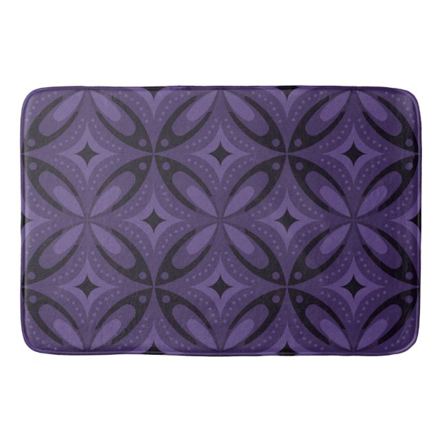 Dark Purple Coloured Retro Pattern Bath Mat (Front)
