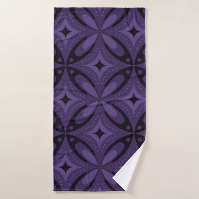 Dark Purple Coloured Retro Pattern Bath Towel (Bath Towel)