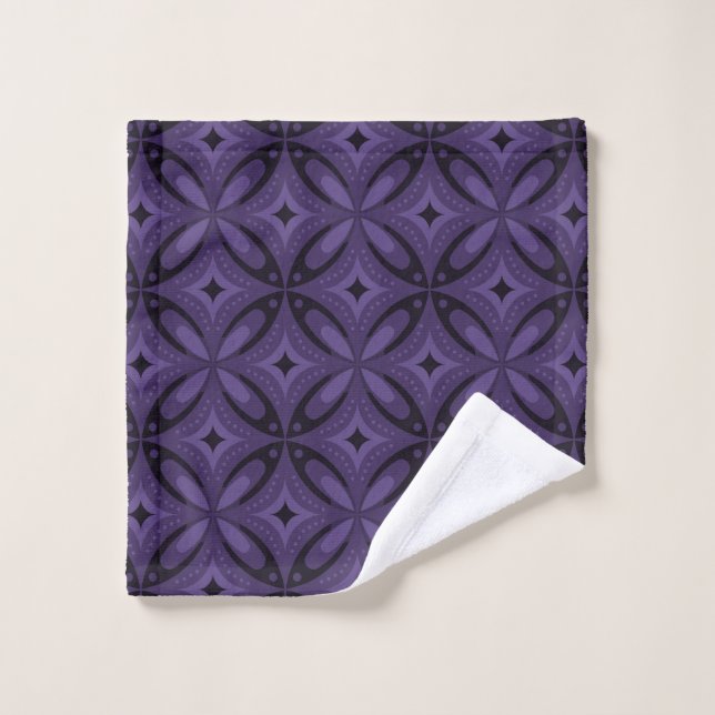 Dark Purple Coloured Retro Pattern Bath Towel Set (Wash Cloth)