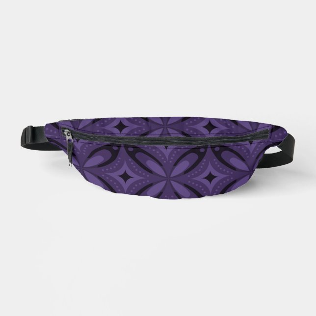 Dark Purple Coloured Retro Pattern Bum Bags (Front)