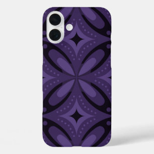 Dark Purple Coloured Retro Pattern iPhone 16 Plus Case