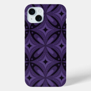 Dark Purple Coloured Retro Pattern iPhone 15 Mini Case