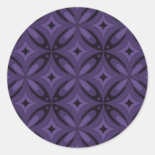 Dark Purple Coloured Retro Pattern Classic Round Sticker