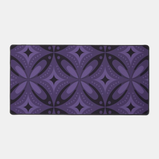 Dark Purple Coloured Retro Pattern Desk Mat (Front)