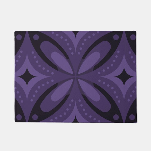 Dark Purple Coloured Retro Pattern Doormat (Front)