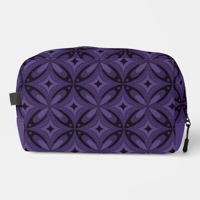 Dark Purple Coloured Retro Pattern Dopp Kit (Front)
