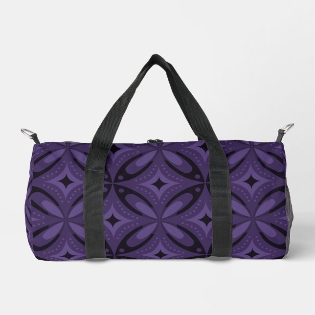 Dark Purple Coloured Retro Pattern Duffle Bag (Front)