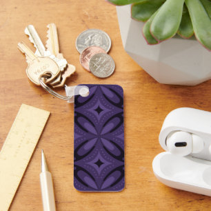 Dark Purple Coloured Retro Pattern Key Ring