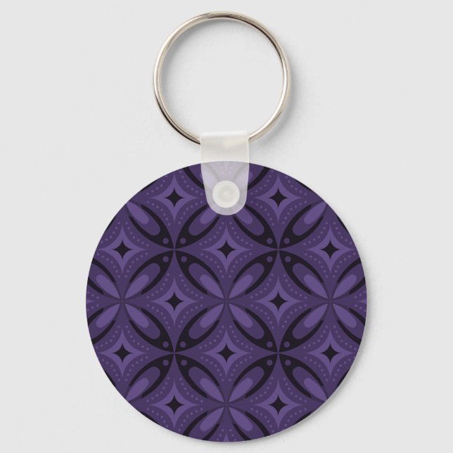 Dark Purple Coloured Retro Pattern Key Ring (Front)