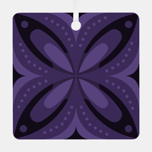 Dark Purple Coloured Retro Pattern Metal Tree Decoration (Front)