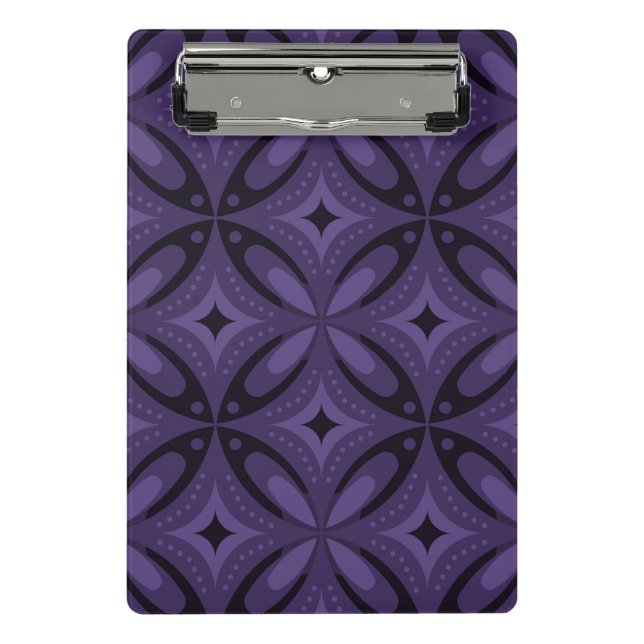 Dark Purple Coloured Retro Pattern Mini Clipboard (Front)