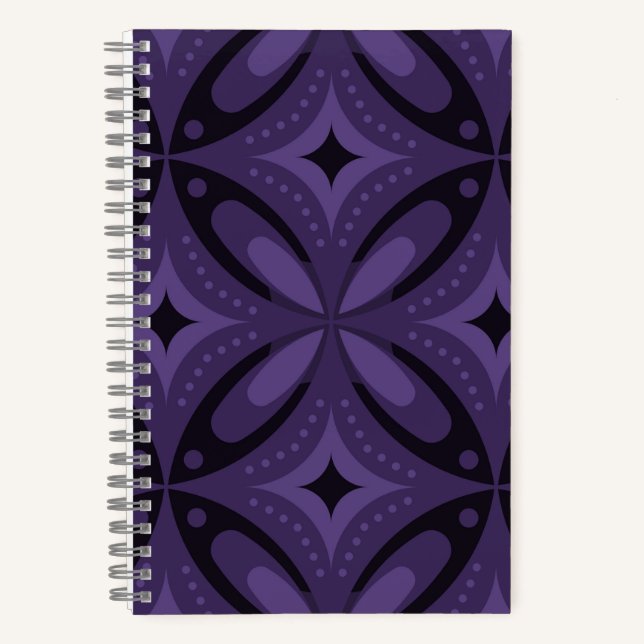 Dark Purple Coloured Retro Pattern Notebook (Front)