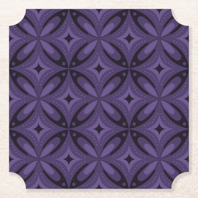 Dark Purple Coloured Retro Pattern Paper Coaster (Front)