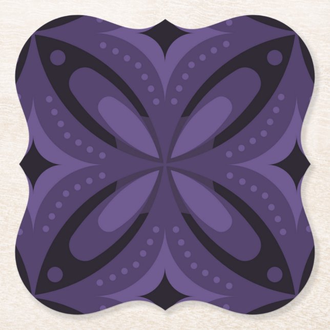 Dark Purple Coloured Retro Pattern Paper Coaster (Front)