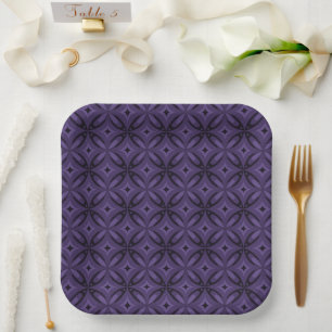 Dark Purple Coloured Retro Pattern Paper Plate