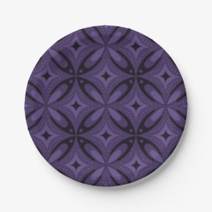 Dark Purple Coloured Retro Pattern Paper Plate