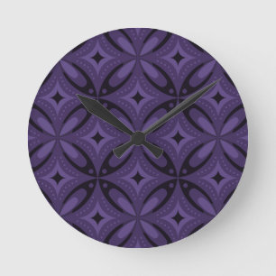 Dark Purple Coloured Retro Pattern Round Clock