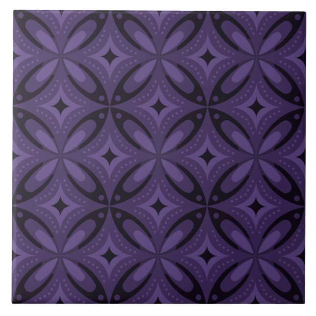 Dark Purple Coloured Retro Pattern Tile (Front)