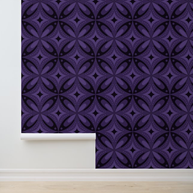 Dark Purple Coloured Retro Pattern Wallpaper (Application)