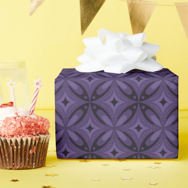 Dark Purple Coloured Retro Pattern Wrapping Paper (Birthday Party)