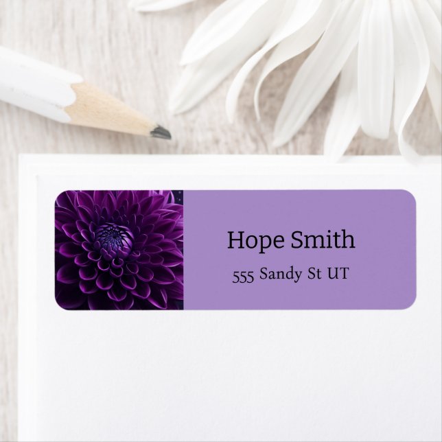 Dark Purple Dahlia Flower Return Address Label (Insitu)