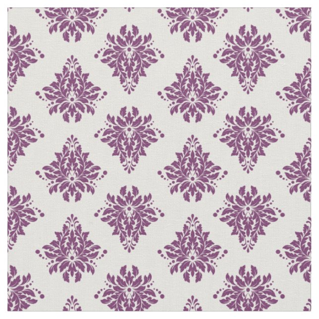 Dark Purple Damask on Ivory Fabric (Close Up)