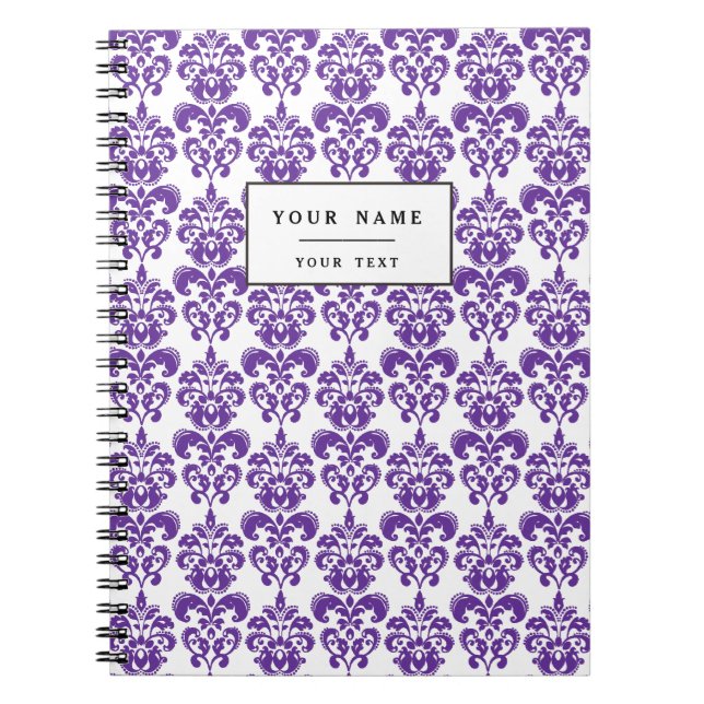 DARK PURPLE DAMASK PATTERN 2 SPIRAL NOTEBOOK (Front)