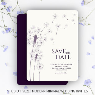 Dark Purple Dandelion Wedding Save the Date Card
