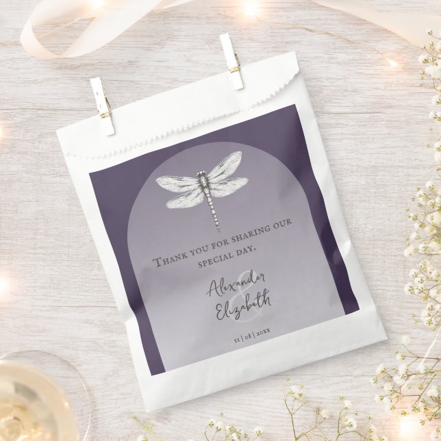 Dark Purple Dragonfly Wedding Favour Bags (Clipped)