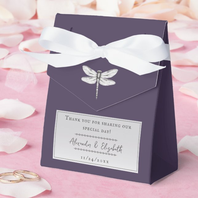 Dark Purple Dragonfly Wedding Favour Box (Wedding)