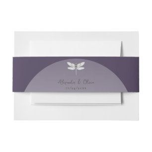 Dark Purple Dragonfly Wedding Invitation Belly Band