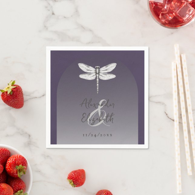 Dark Purple Dragonfly Wedding Napkin (Insitu)