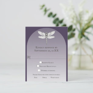 Dark Purple Dragonfly Wedding RSVP Card