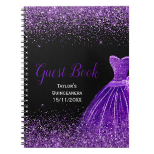 Dark Purple Dress Faux Glitter Quinceanera Guest Notebook