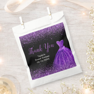 Dark Purple Dress Faux Glitter Sweet 16 Birthday Favour Bags
