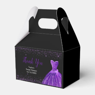 Dark Purple Dress Faux Glitter Sweet 16 Birthday Favour Box