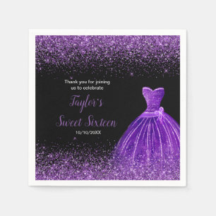 Dark Purple Dress Faux Glitter Sweet 16 Birthday Napkin