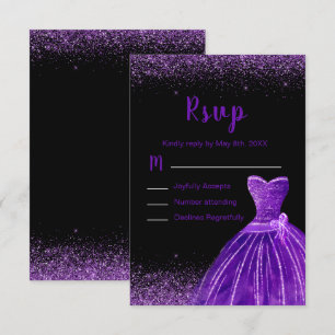 Dark Purple Dress Faux Glitter Sweet 16 Birthday RSVP Card