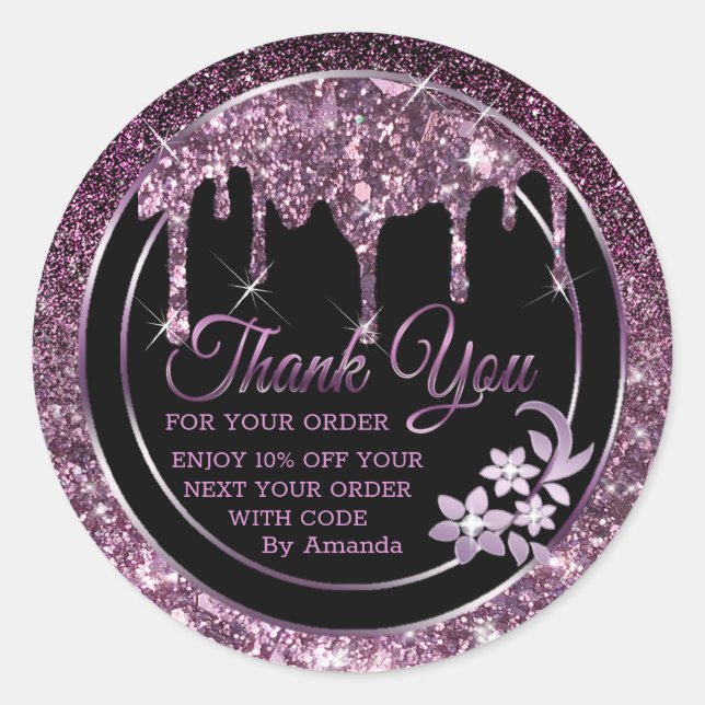 Dark purple drips thank you classic round sticker (Front)