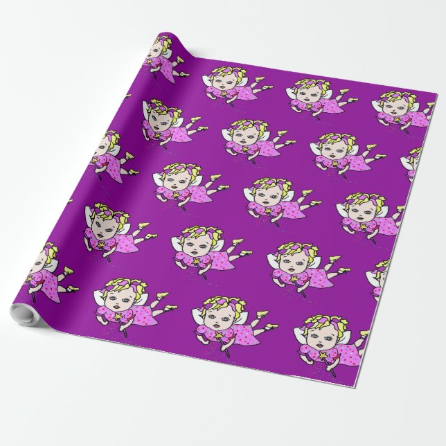 Dark Purple Fairy Flying Gift Wrap (Unrolled)