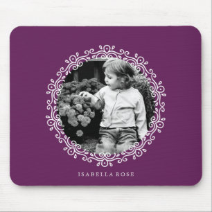 Dark Purple Fancy Swirls Photo Frame Mouse Pad